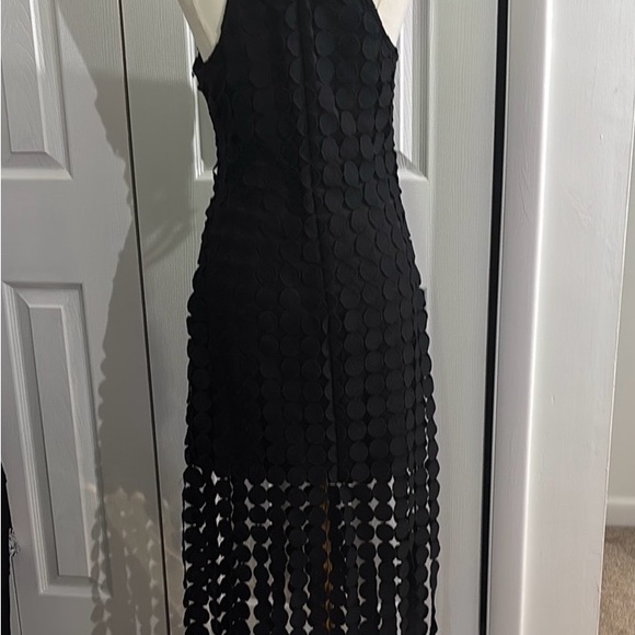 Make a gorgeous statement! 🔥Just Me Black Halter Neck Circle Fringe Dress - Picture 3 of 6